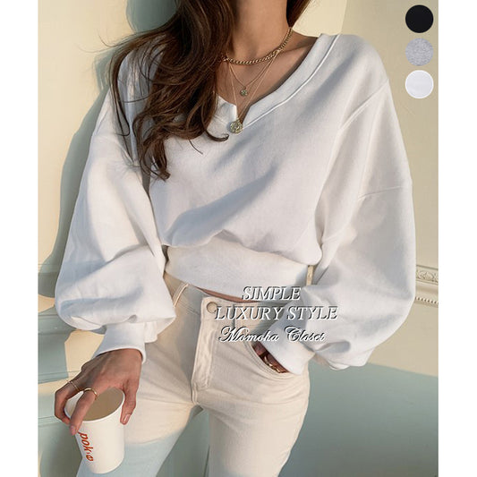 フロントスリット Vライン バルーンスリーブ トップス★ 全5色