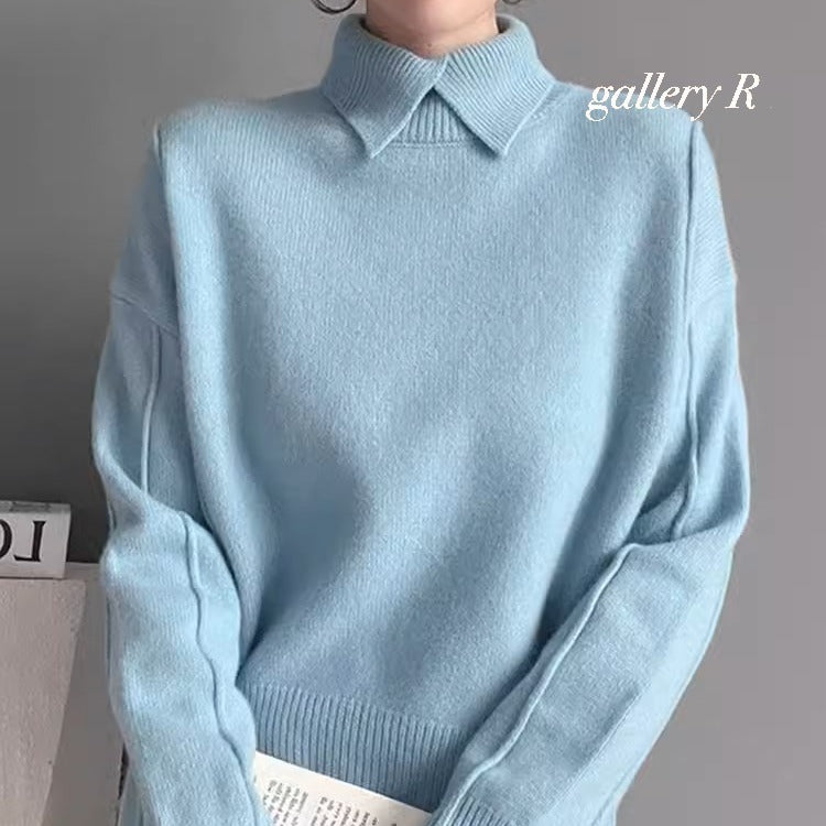 ニットセーター トップス 襟付き ソリッド 長袖 5colors S/2XL