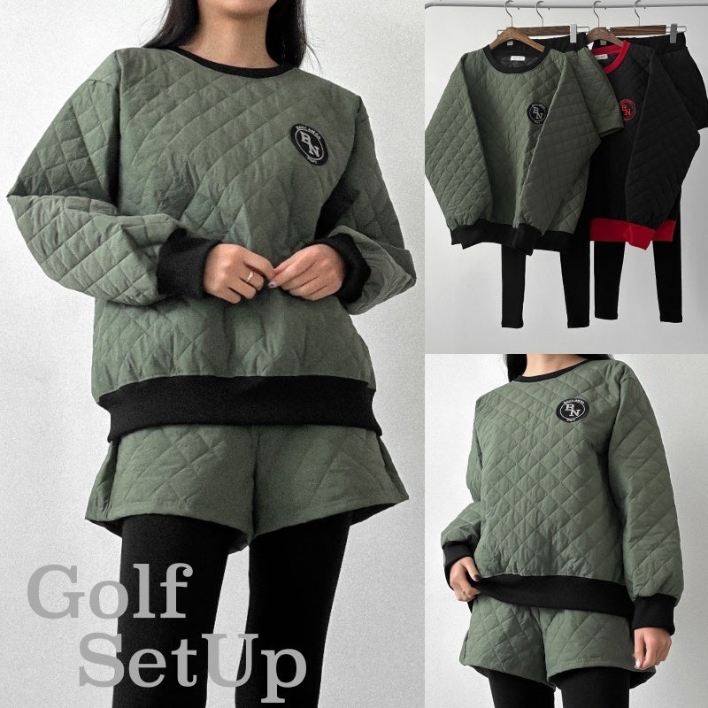■韓国■ ゴルフセットアップ キルティング ダウン LooseFit 2色