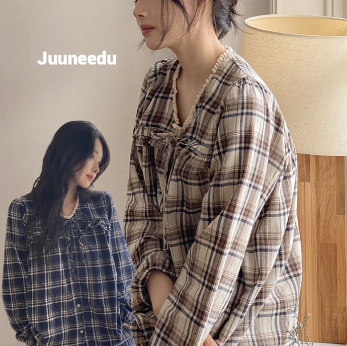 韓国人気パジャマ【Juuneedu】Bread Tartan Check 2size