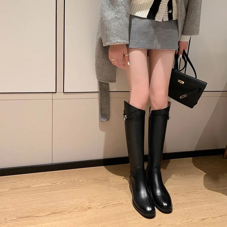本革 リアルレザー ロック付 ロングレザーブーツ