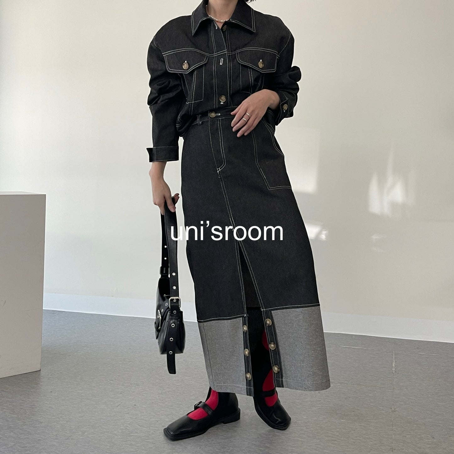 uni's room■2color デニムアンバランスセットアップ ST-SS25-04