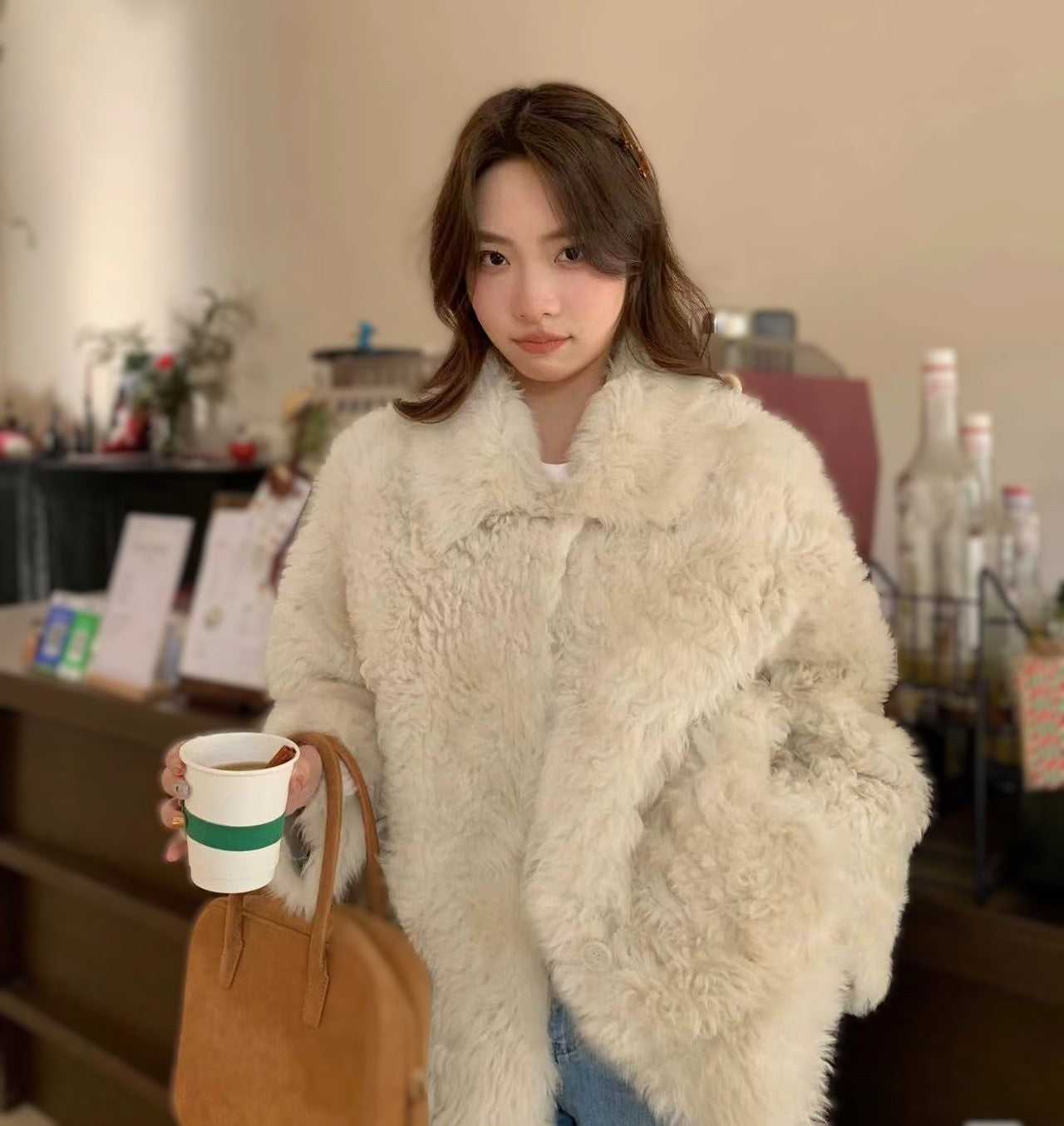 ボア ファーコート 4色 ステンカラー ジャケット もこもこ 秋冬
