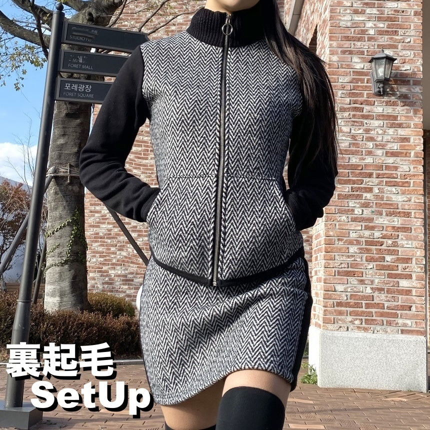 ■韓国■ ゴルフウェア セットアップ 裏起毛ジャケット&スカート