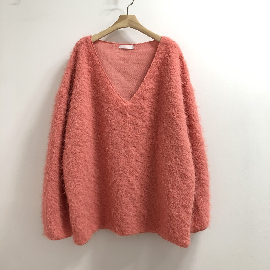 韓国■4色 カラフルな雪んこ！ビックシルエット Vネックニット