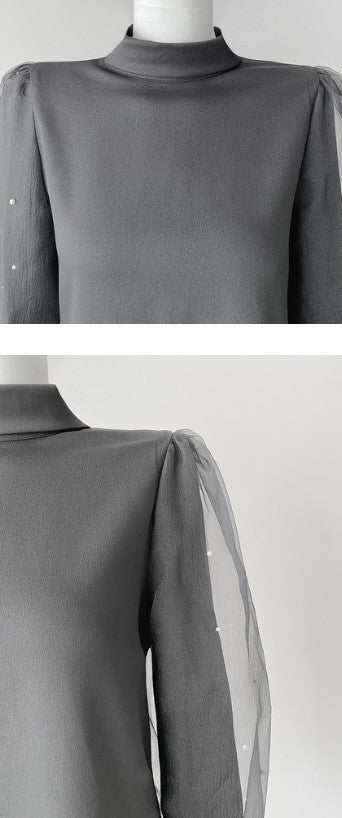 パール シフォン パフスリーブ ブラウス★　全2色♪