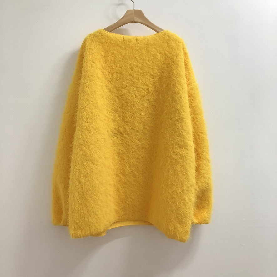 韓国■4色 カラフルな雪んこ！ビックシルエット Vネックニット