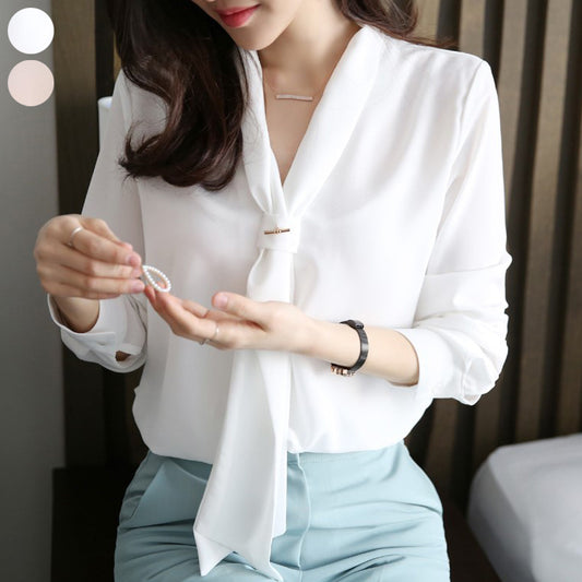 ゴールド バックル ボウタイ シフォン ブラウス★　全2色♪