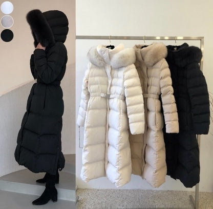 高級感 ふんわり リアルファー ベルト ロング ダウン コート◆