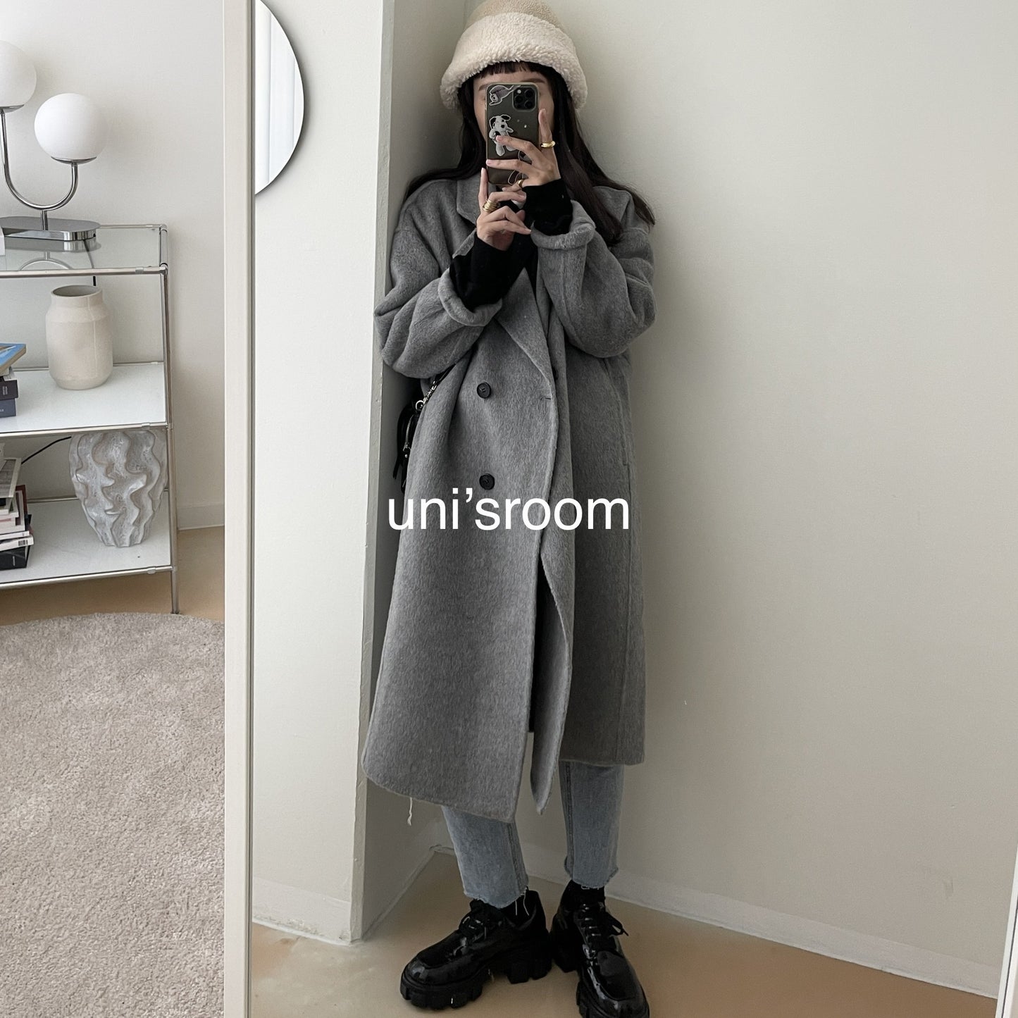 uni&amp;#x27;s room■HANDMADE ウール100％ロゼコート OT-AW24-08GR