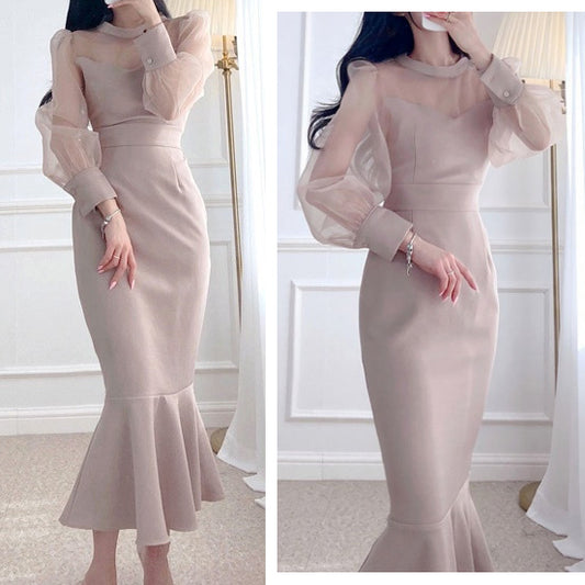 シースルーシフォンマーメイドワンピース/結婚式/二次会