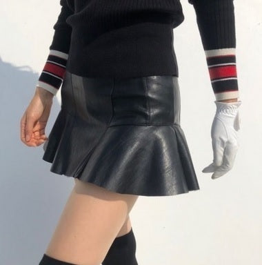 【GOLF】レザー フリル ショート スカート◆　インナーパンツ付
