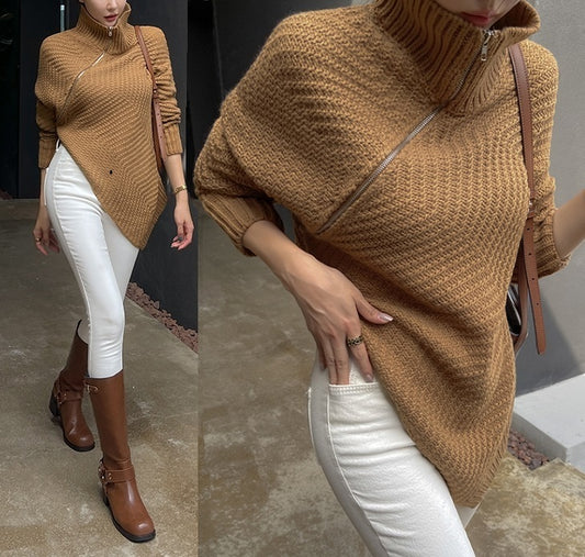 斜めジッパーポイント パンチョ ニット G3891