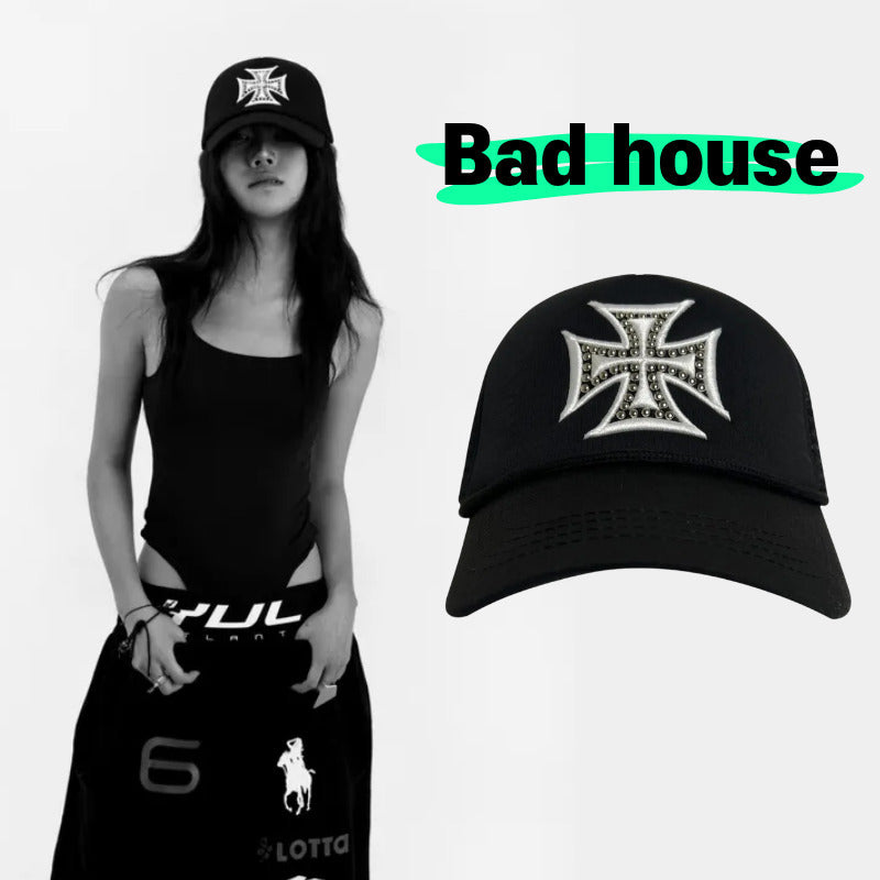 [BAD HOUSE] Black StudCross Mesh Cap