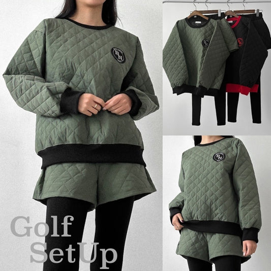 ■韓国■ ゴルフセットアップ キルティング ダウン LooseFit 2色
