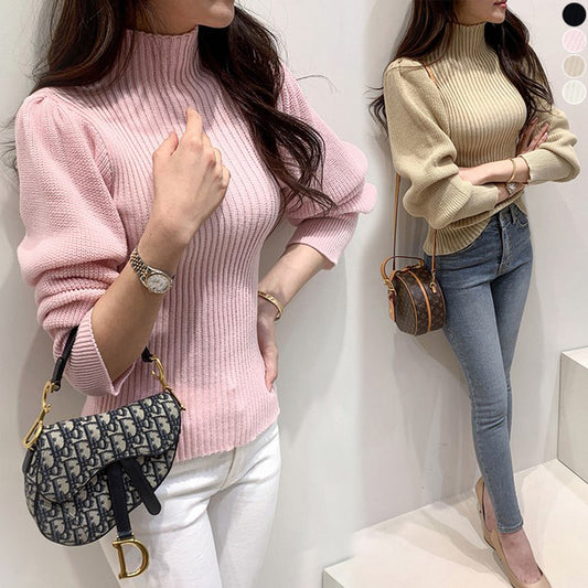 ハイネック バルーンスリーブ リブ ニット♥　全4色♪