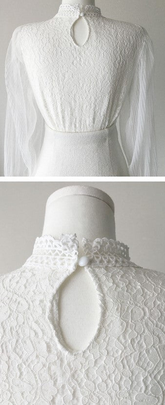 シースルー パフスリーブ 刺繍レース ブラウス★　全2色♪
