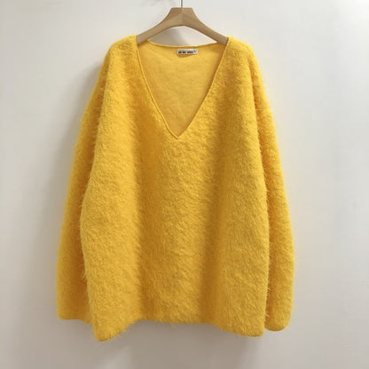 韓国■4色 カラフルな雪んこ！ビックシルエット Vネックニット