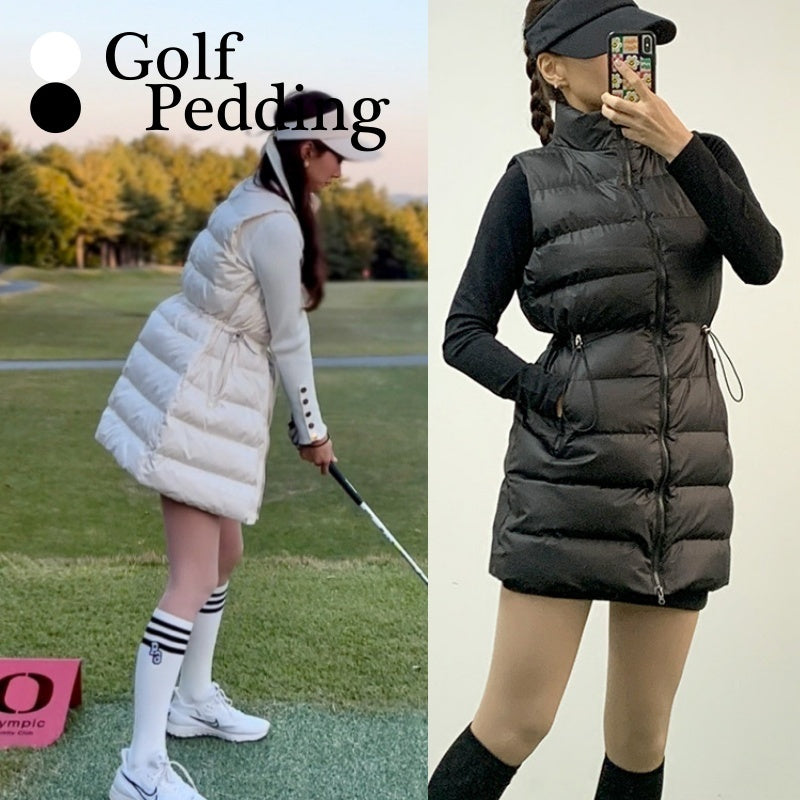 ■韓国■ ゴルフダウン ダウンベスト ロング丈 Aライン 全2色