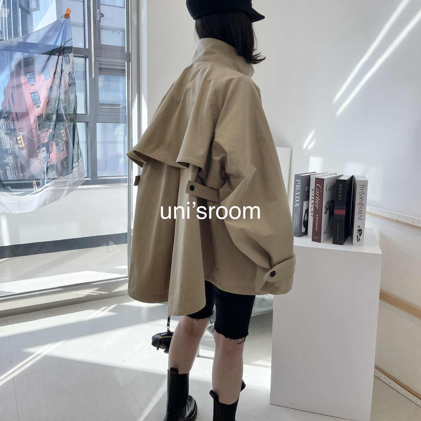 uni&amp;#x27;s room■Aラインドレープハーフトレンチコート OT-SS22-04BE