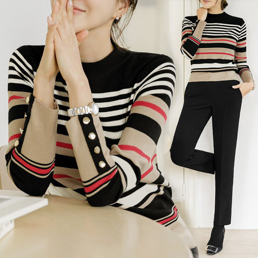 マルチ ボーダー配色 ゴールドボタン ニット★