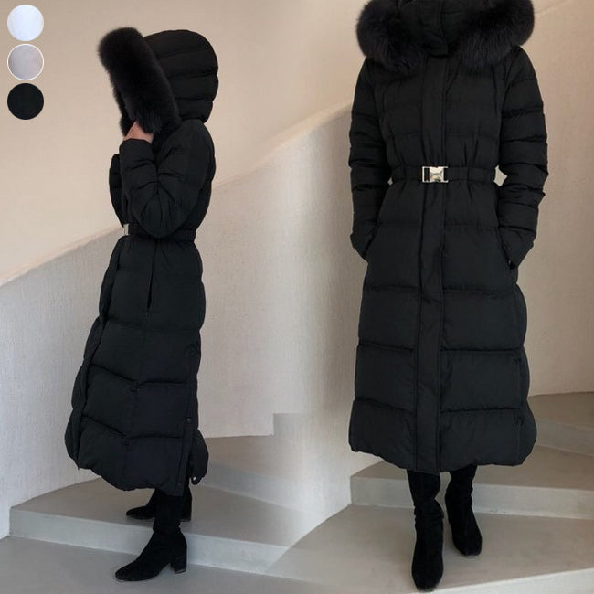 高級感 ふんわり リアルファー ベルト ロング ダウン コート◆
