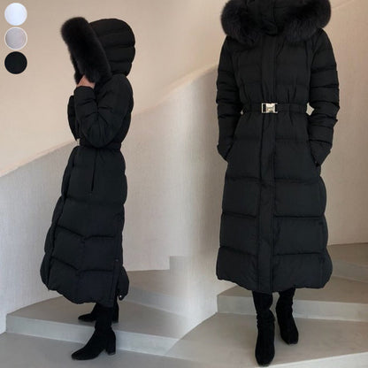 高級感 ふんわり リアルファー ベルト ロング ダウン コート◆
