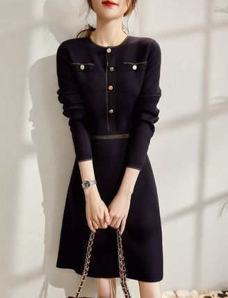 ニットワンピース 秋冬 きれいめ ハイウエスト  かわいい きれい