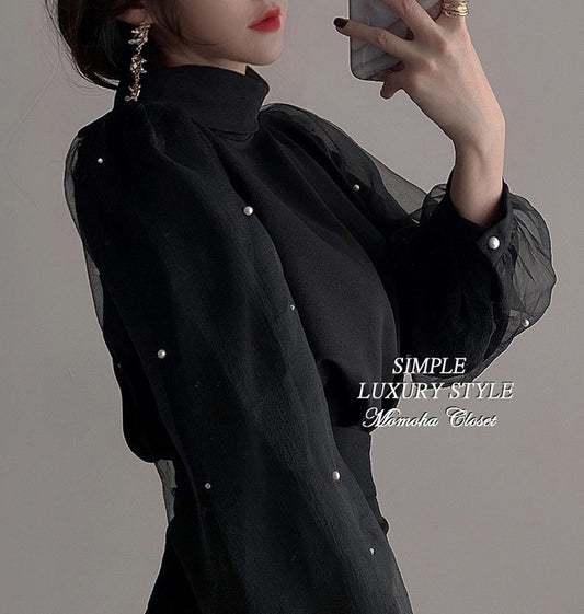 パール シフォン パフスリーブ ブラウス★　全2色♪