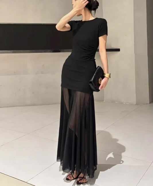 結婚式・リゾートにも ブラック 　スカート ロングドレス