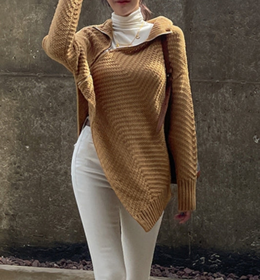 斜めジッパーポイント パンチョ ニット G3891