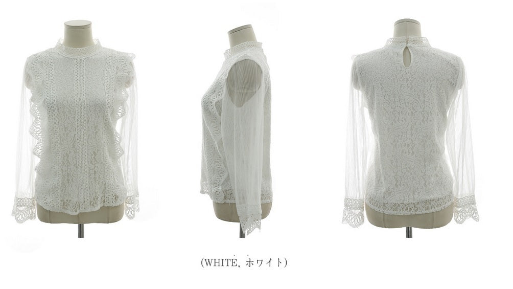 シースルー パフスリーブ 刺繍レース ブラウス★　全2色♪