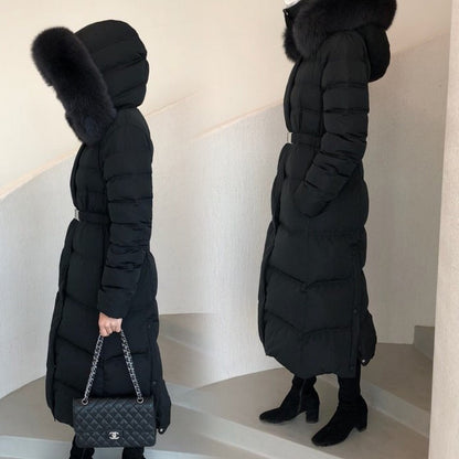 高級感 ふんわり リアルファー ベルト ロング ダウン コート◆