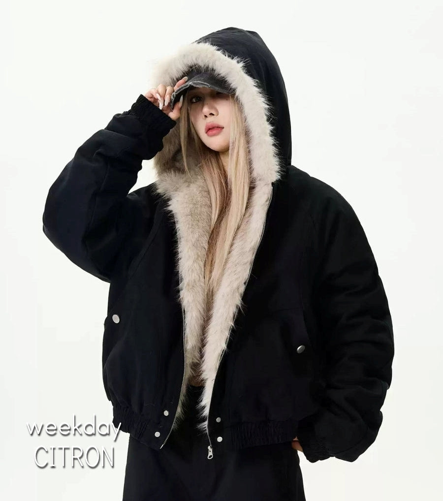 ファー マウンテン ジャケット 2色 フード付き ブルゾン cr7484