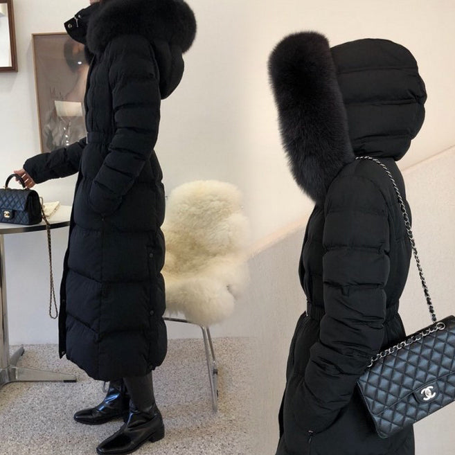 高級感 ふんわり リアルファー ベルト ロング ダウン コート◆