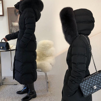 高級感 ふんわり リアルファー ベルト ロング ダウン コート◆