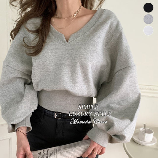 フロントスリット Vライン バルーンスリーブ トップス★　全5色