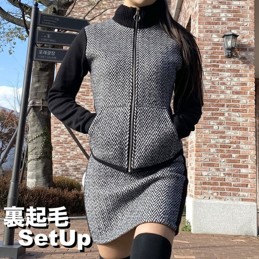■韓国■ ゴルフウェア セットアップ 裏起毛ジャケット&amp;amp;スカート