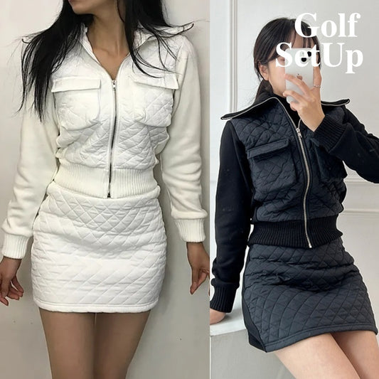 ■韓国■ ゴルフウェア セットアップ 2P キルティングセット 2色
