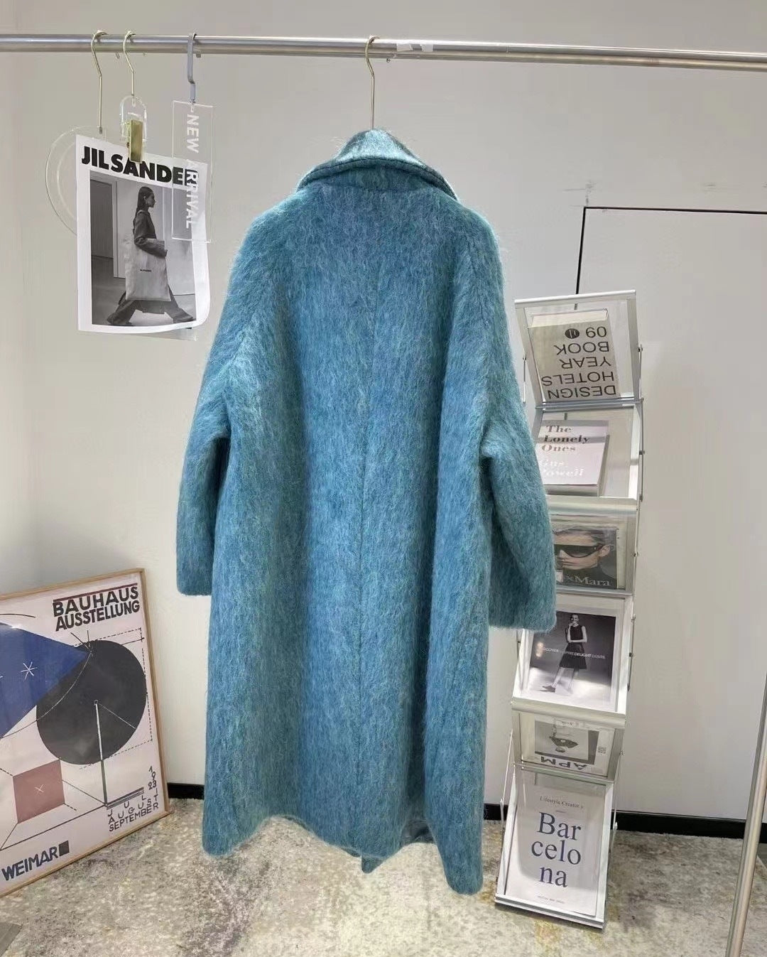 シャギー ボア コート ロング丈 アウター ブルー 韓国 n4420