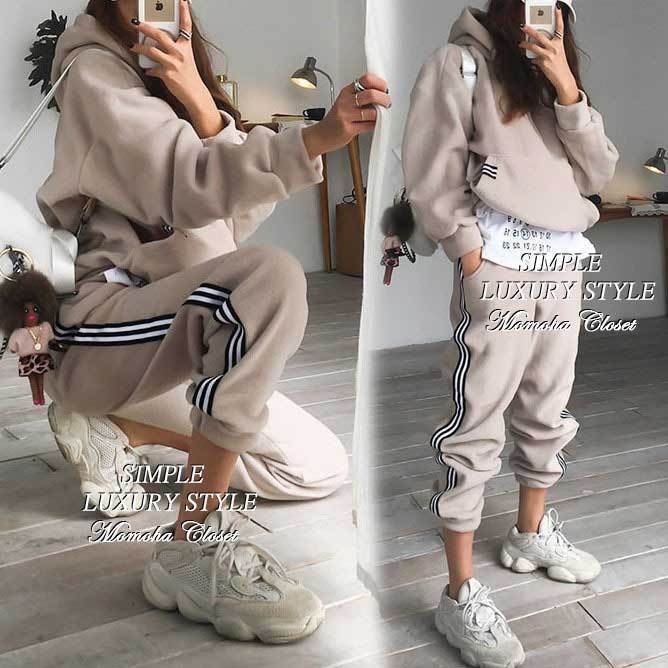 フードパーカー サイドライン カジュアル ボア スウェット SET◆